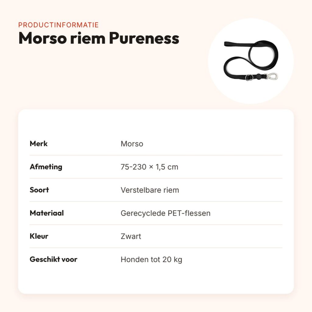 Morso hondenriem verstelbaar Pureness zwart 75-230 x 1,5 cm – tot 20 kg – productinformatie