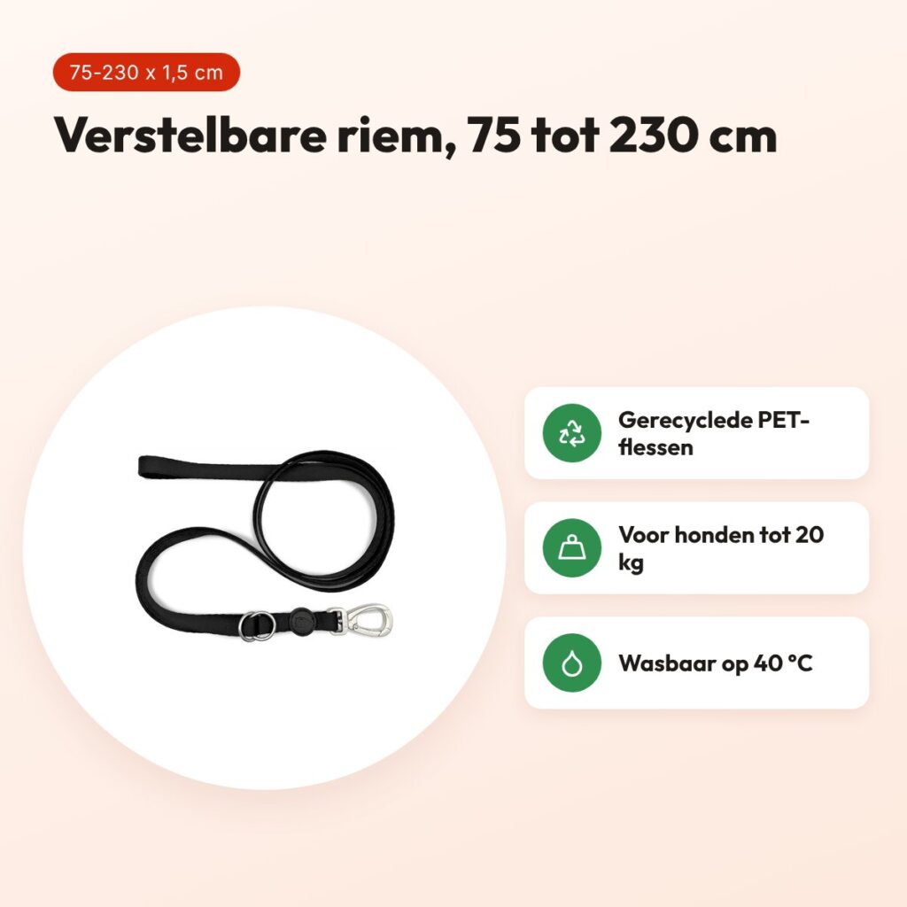Morso hondenriem verstelbaar Pureness zwart 75-230 x 1,5 cm – tot 20 kg – voordelen