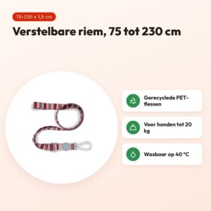 Morso hondenriem verstelbaar Skyline rood/roze 75-230 x 1,5 cm – tot 20 kg – voordelen