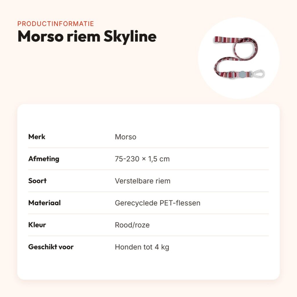 Morso hondenriem verstelbaar Skyline rood/roze 75-230 x 1,5 cm – tot 4 kg – productinformatie