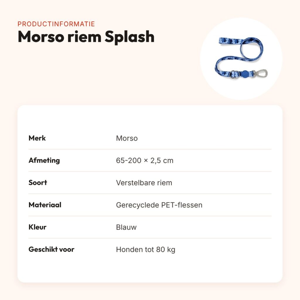 Morso hondenriem verstelbaar Splash blauw 65-200 x 2,5 cm – tot 80 kg – productinformatie