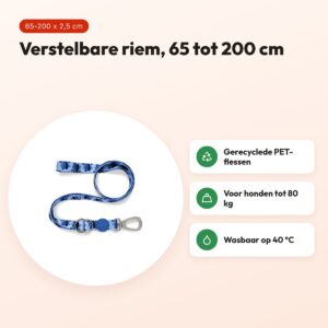 Morso hondenriem verstelbaar Splash blauw 65-200 x 2,5 cm – tot 80 kg – voordelen