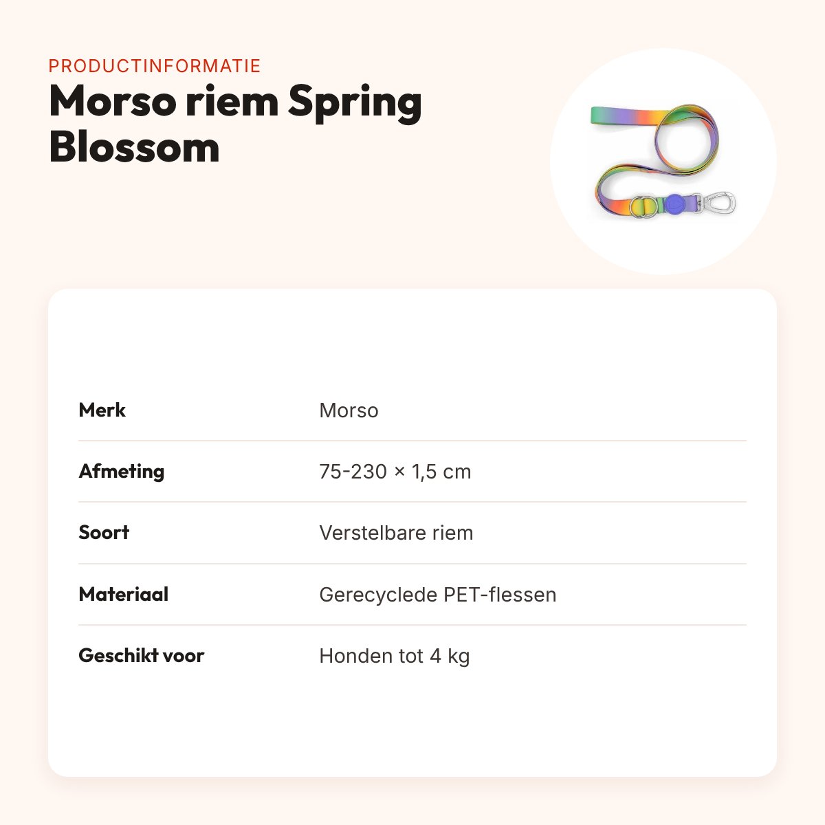 Morso hondenriem verstelbaar Spring Blossom 75-230 x 1,5 cm – tot 4 kg – productinformatie
