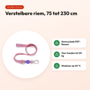 Morso hondenriem verstelbaar Sweet Tweet roze 75-230 x 1,5 cm – tot 20 kg – voordelen