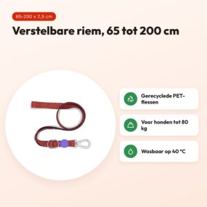 Morso hondenriem verstelbaar Urban Lizard rood 65-200 x 2,5 cm – tot 80 kg – voordelen