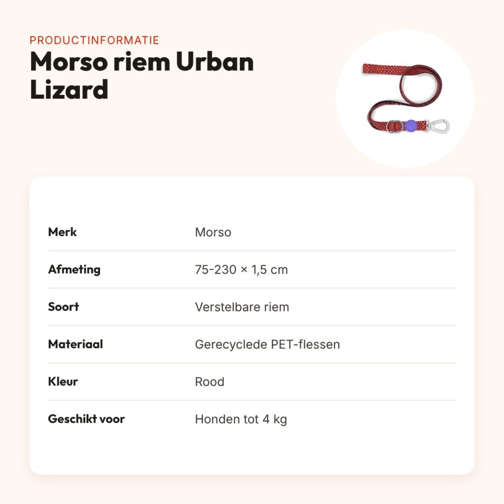 Morso hondenriem verstelbaar Urban Lizard rood 75-230 x 1,5 cm – tot 4 kg – productinformatie