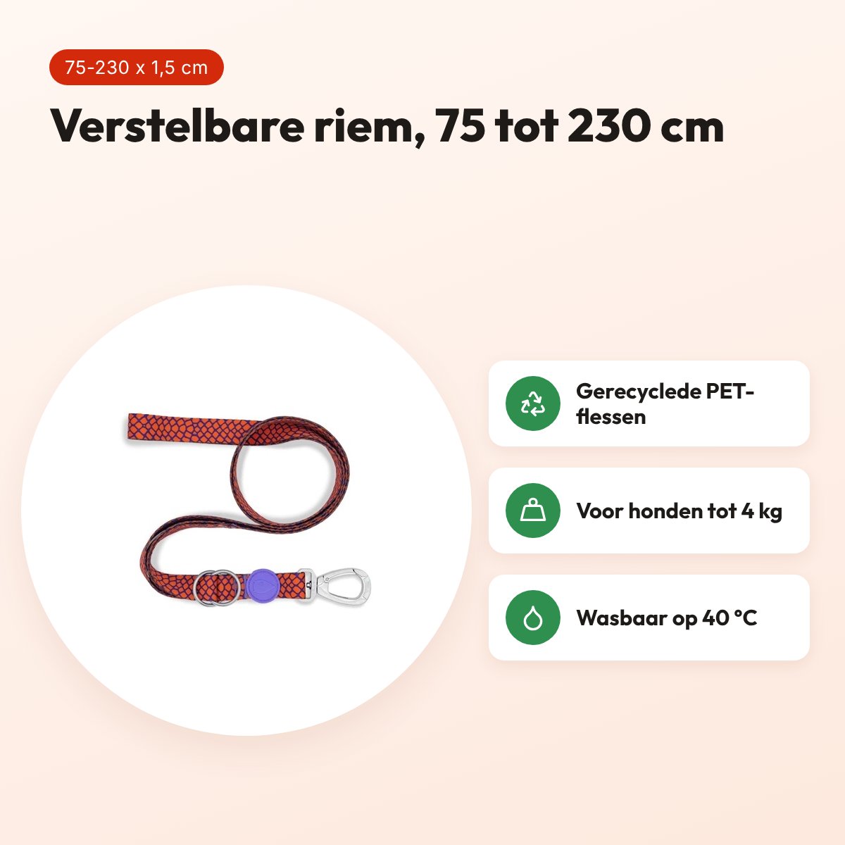 Morso hondenriem verstelbaar Urban Lizard rood 75-230 x 1,5 cm – tot 4 kg – voordelen