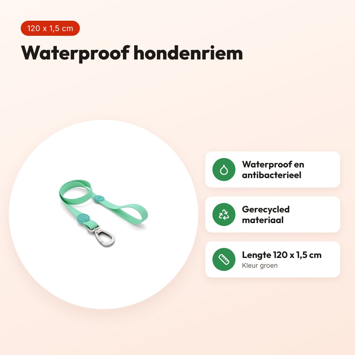 Morso hondenriem waterproof gerecycled groen 120 x 1,5 cm – voordelen