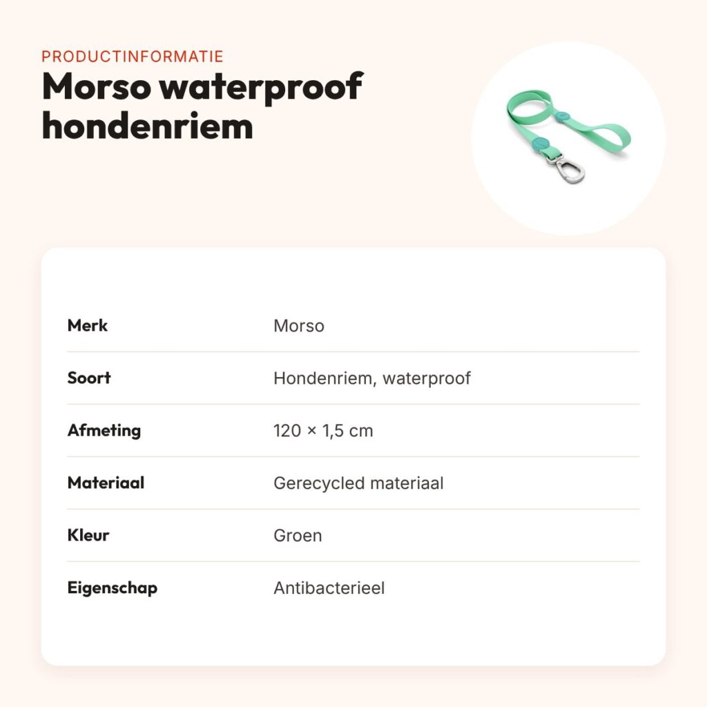 Morso hondenriem waterproof gerecycled groen 120 x 1,5 cm – productinformatie