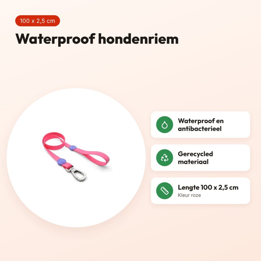 Morso hondenriem waterproof gerecycled roze 100 x 2,5 cm – voordelen
