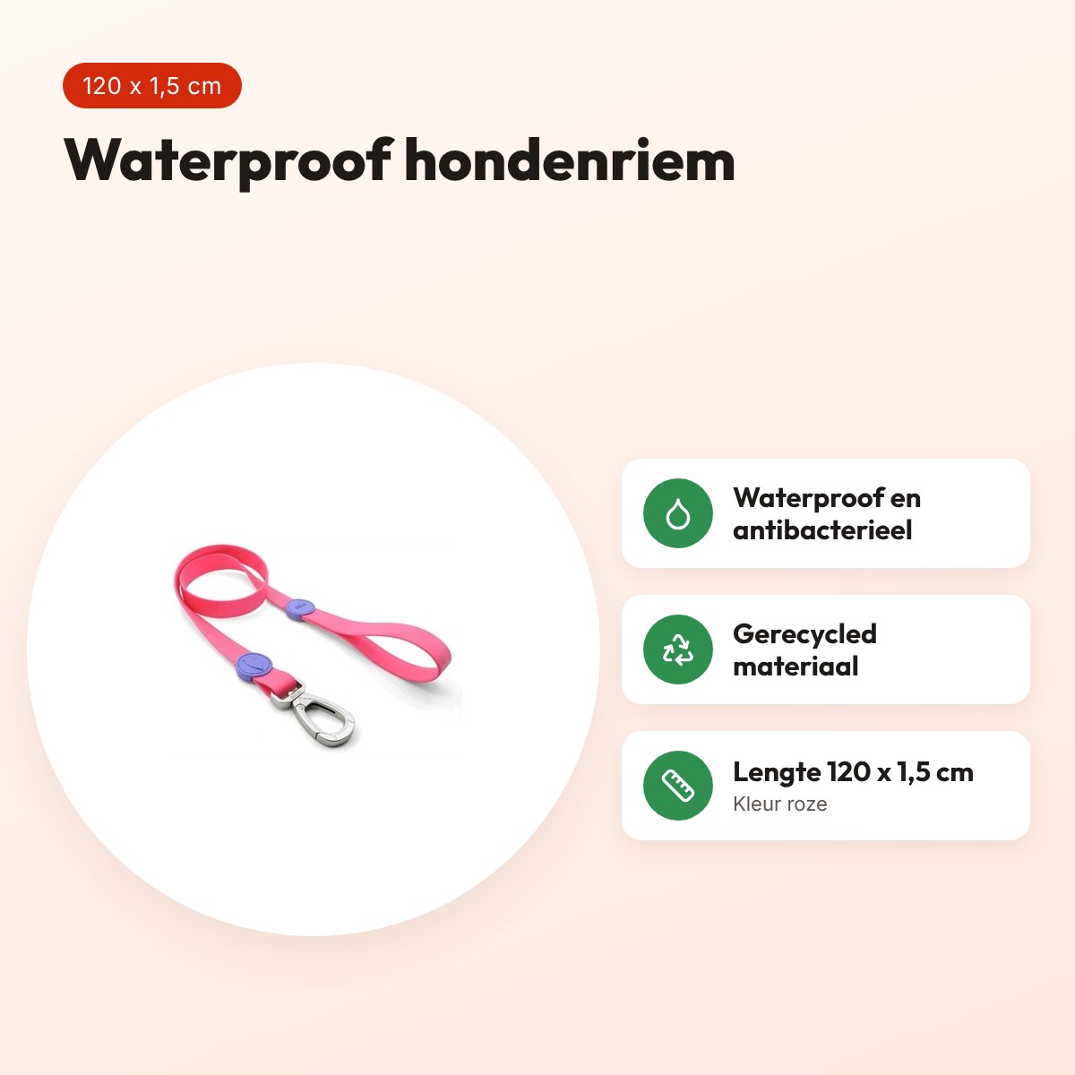 Morso hondenriem waterproof gerecycled roze 120 x 1,5 cm – voordelen