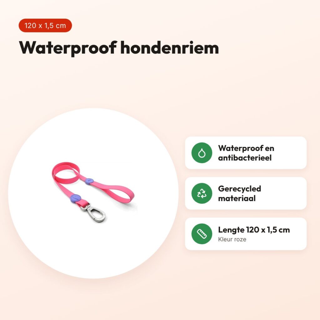 Morso hondenriem waterproof gerecycled roze 120 x 1,5 cm – voordelen