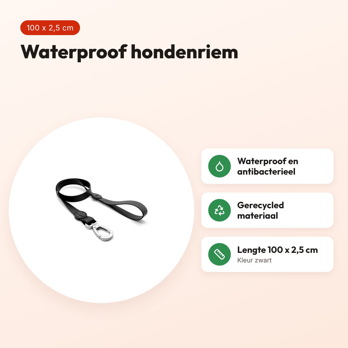 Morso hondenriem waterproof gerecycled zwart 100 x 2,5 cm – voordelen