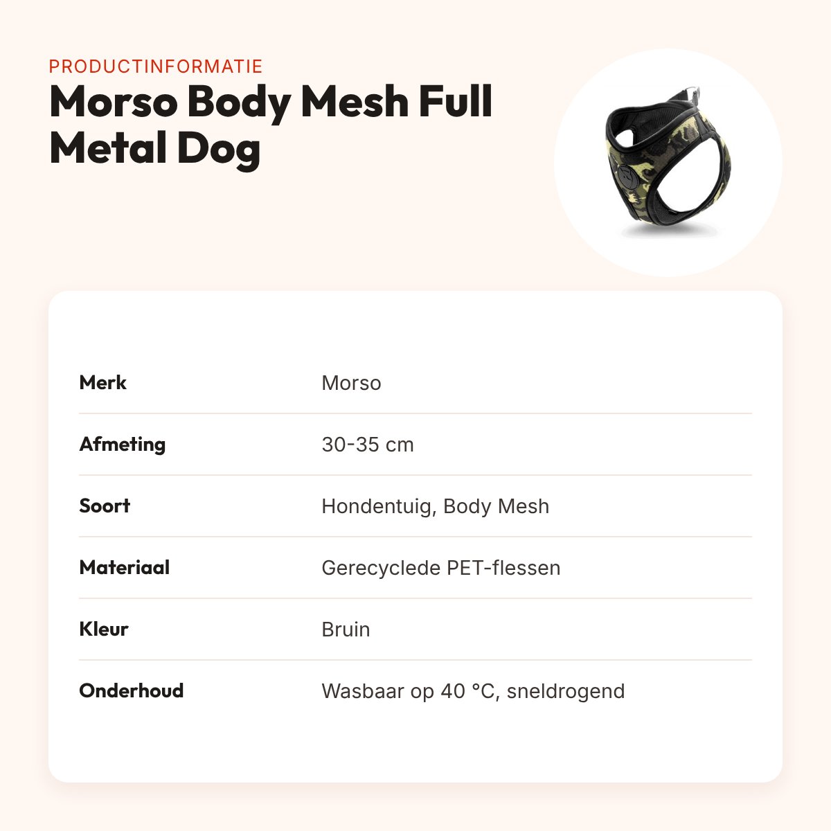 Morso hondentuig Body Mesh Full Metal Dog bruin 30-35 cm – ademend – productinformatie