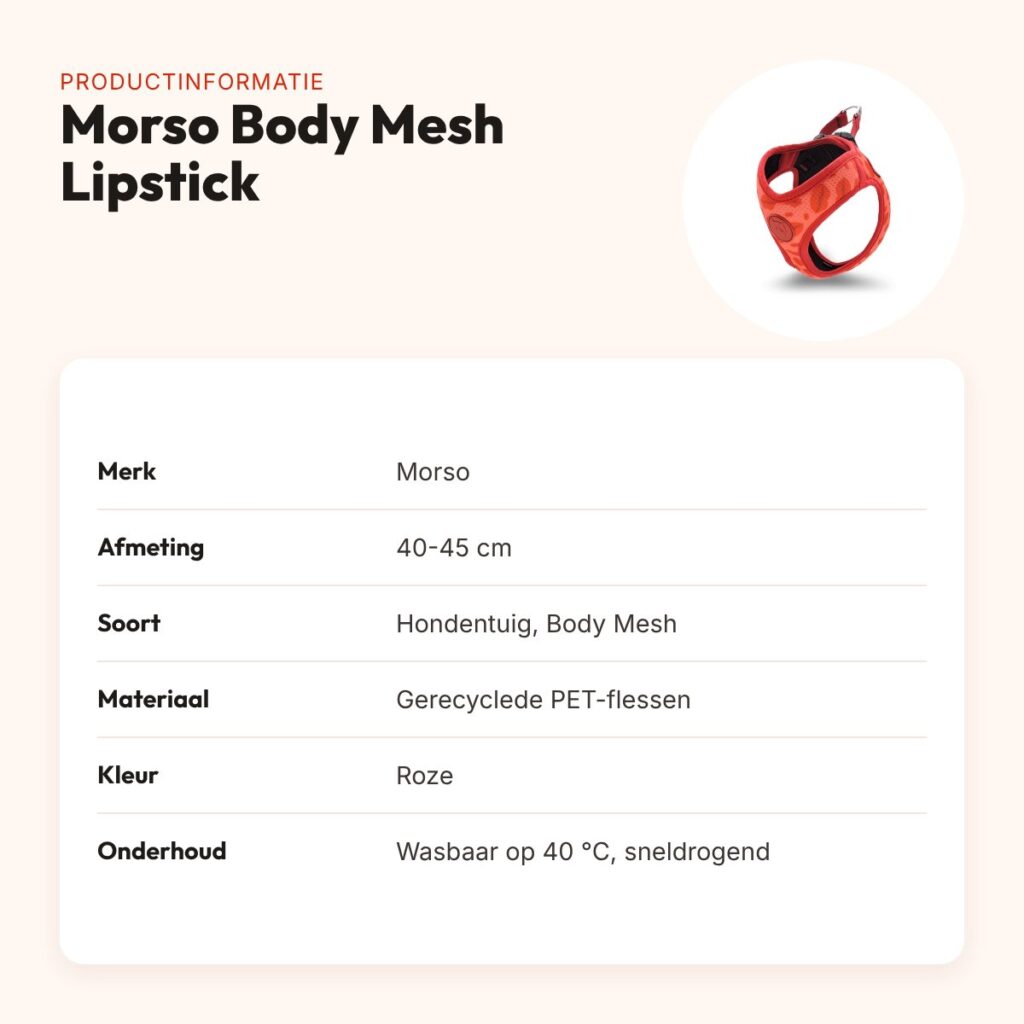 Morso hondentuig Body Mesh Lipstick roze 40-45 cm – ademend, gerecycled – productinformatie