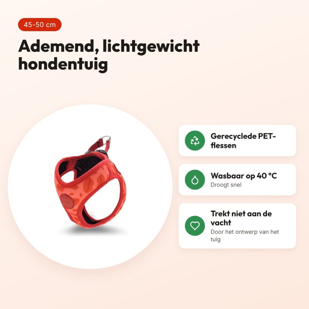Morso hondentuig Body Mesh Lipstick roze 45-50 cm – ademend, gerecycled – voordelen