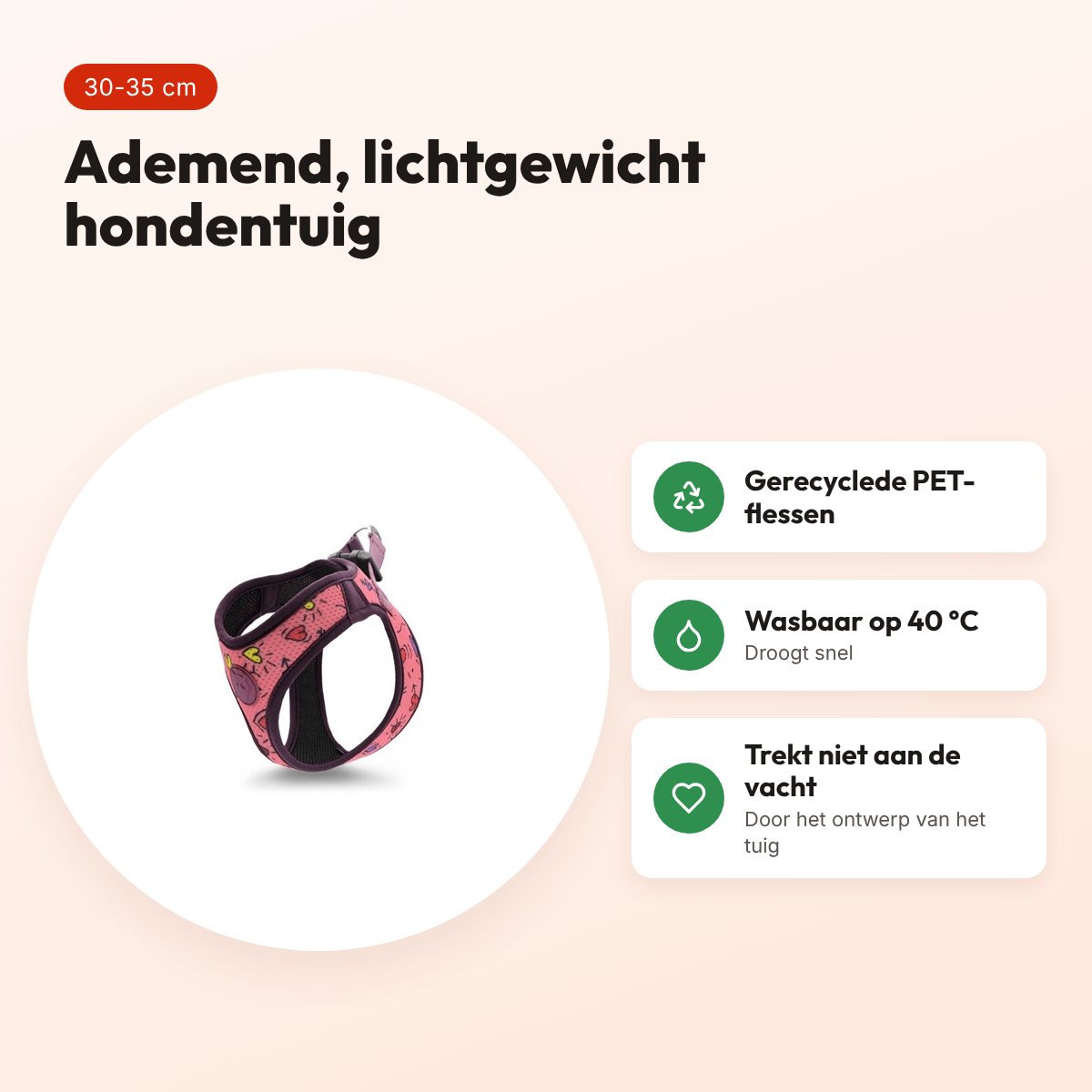 Morso hondentuig Body Mesh Pink Think roze 30-35 cm – ademend, gerecycled – voordelen
