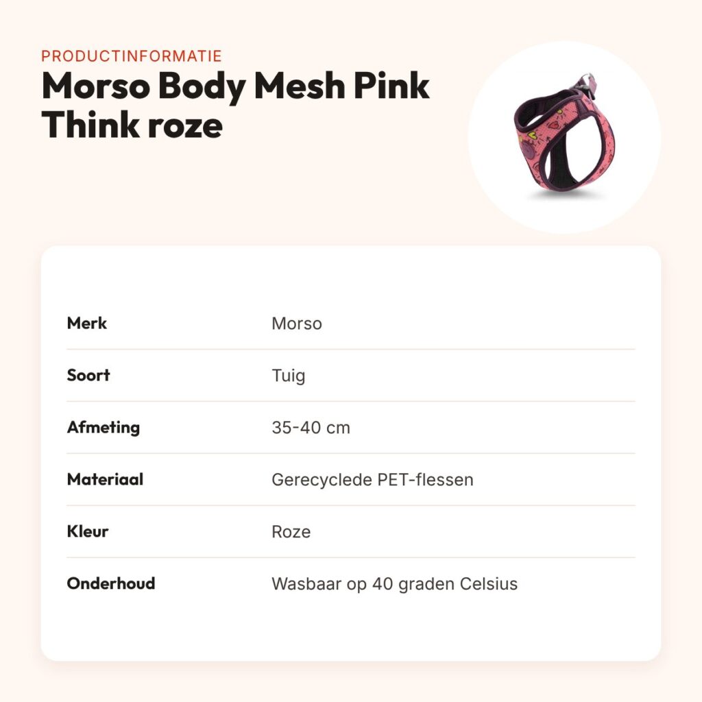 Morso hondentuig Body Mesh Pink Think roze 35-40 cm – ademend, gerecycled – productinformatie