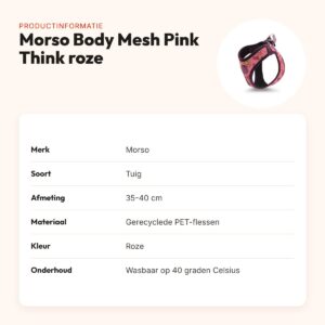 Morso hondentuig Body Mesh Pink Think roze 35-40 cm – ademend, gerecycled – productinformatie