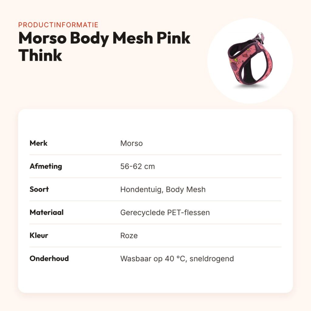 Morso hondentuig Body Mesh Pink Think roze 56-62 cm – ademend, gerecycled – productinformatie