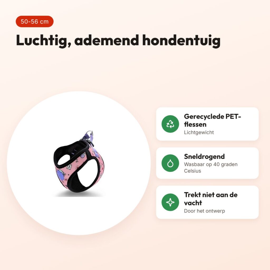 Morso hondentuig Body Mesh Sweet Tweet roze 50-56 cm – ademend, gerecycled – voordelen