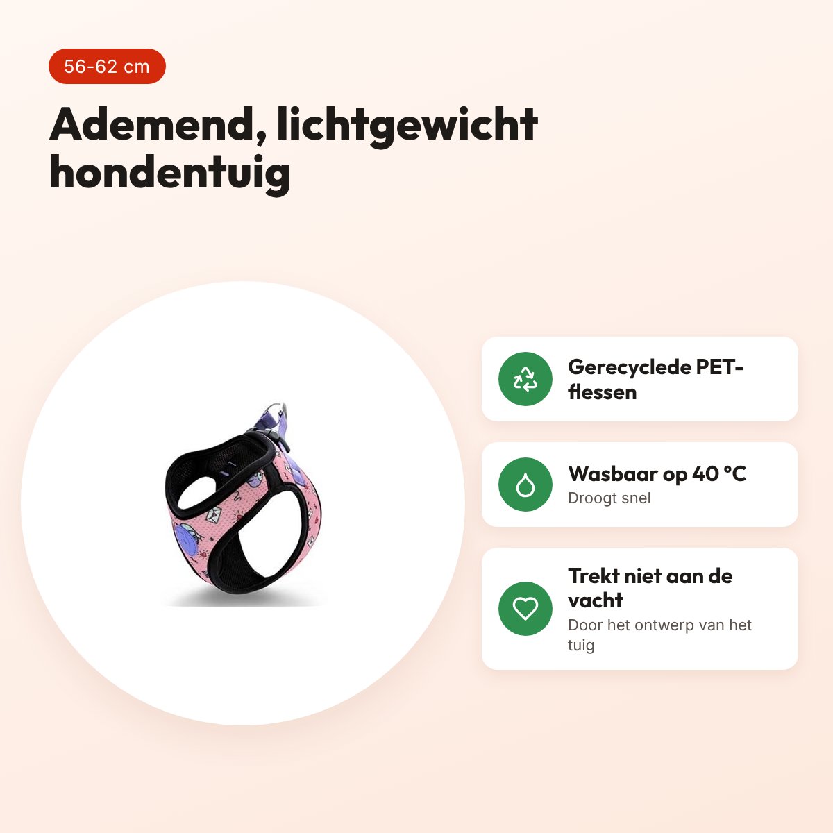 Morso hondentuig Body Mesh Sweet Tweet roze 56-62 cm – ademend, gerecycled – voordelen