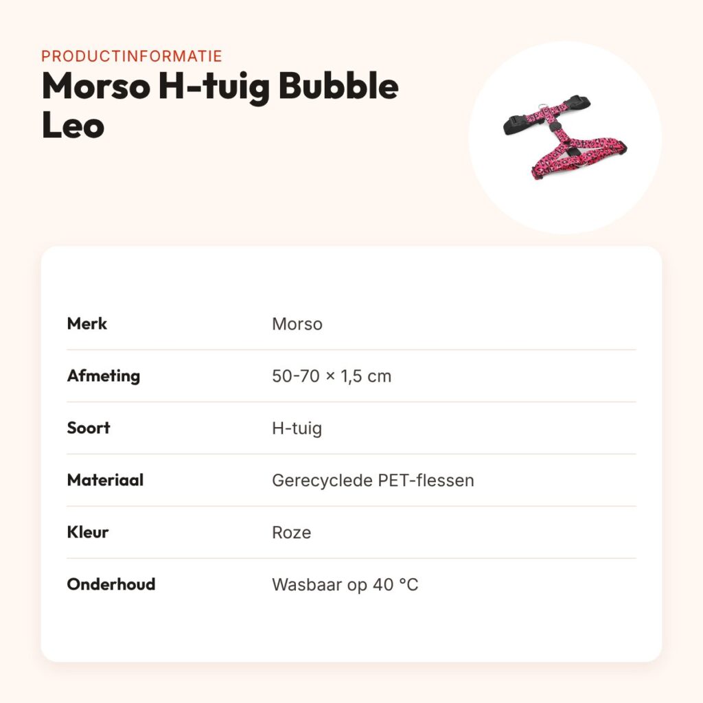 Morso hondentuig H-tuig Bubble Leo roze 50-70 x 1,5 cm – gerecycled – productinformatie