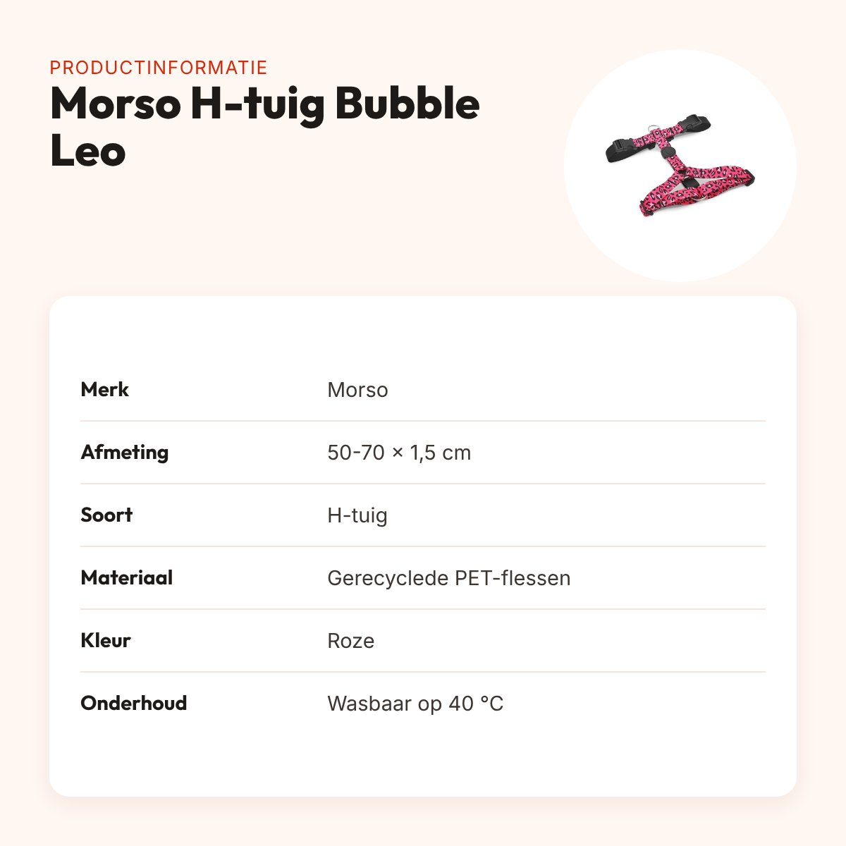 Morso hondentuig H-tuig Bubble Leo roze 50-70 x 1,5 cm – gerecycled – productinformatie