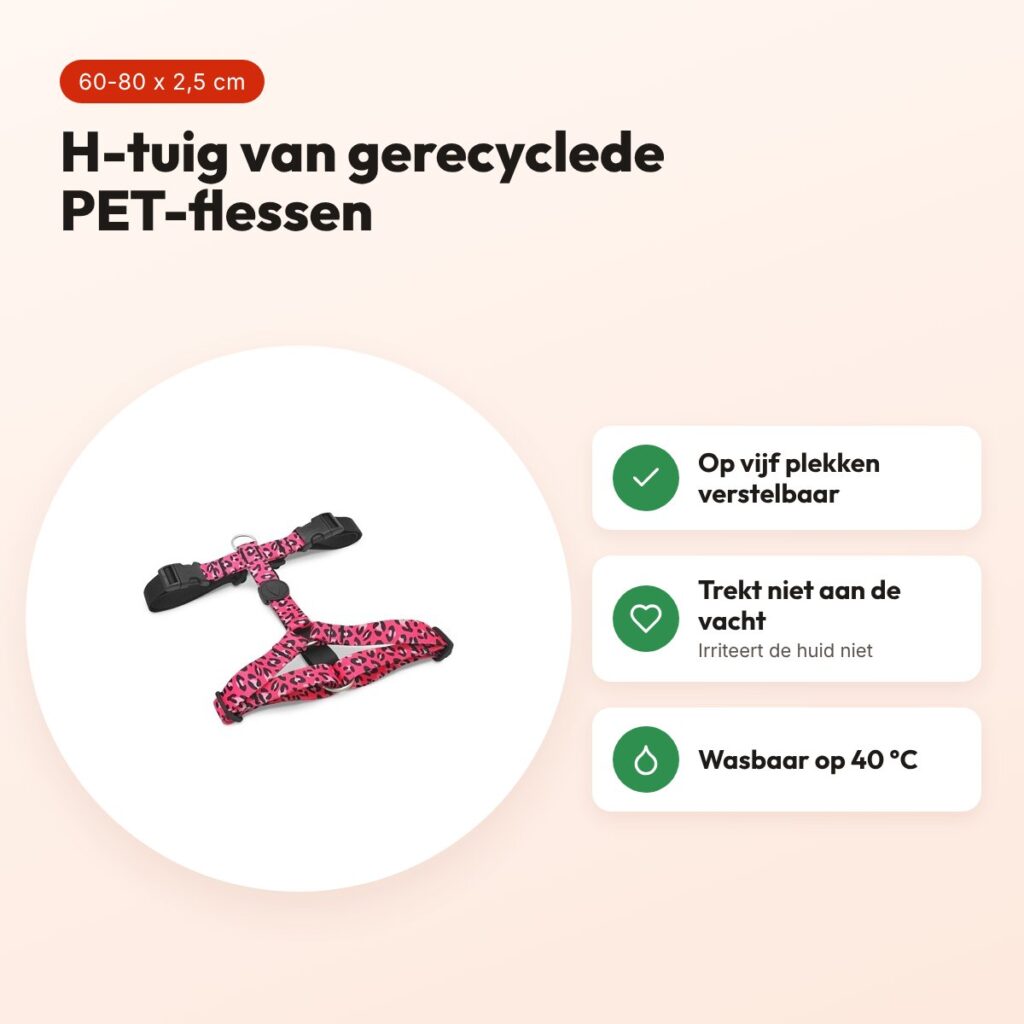 Morso hondentuig H-tuig Bubble Leo roze 60-80 x 2,5 cm – gerecycled – voordelen