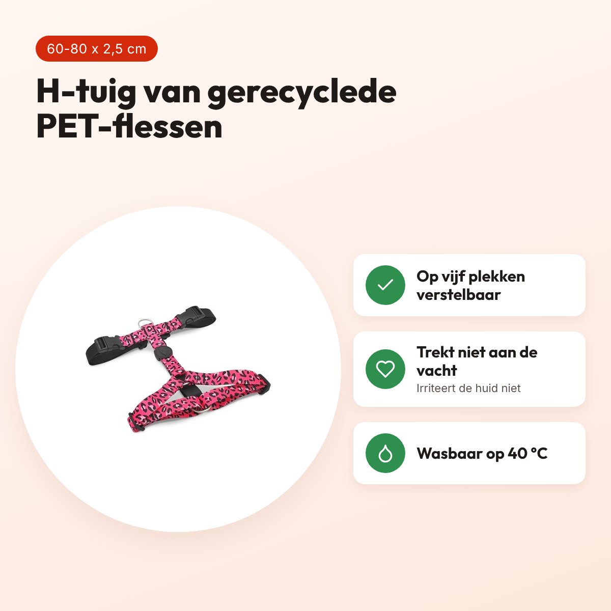 Morso hondentuig H-tuig Bubble Leo roze 60-80 x 2,5 cm – gerecycled – voordelen