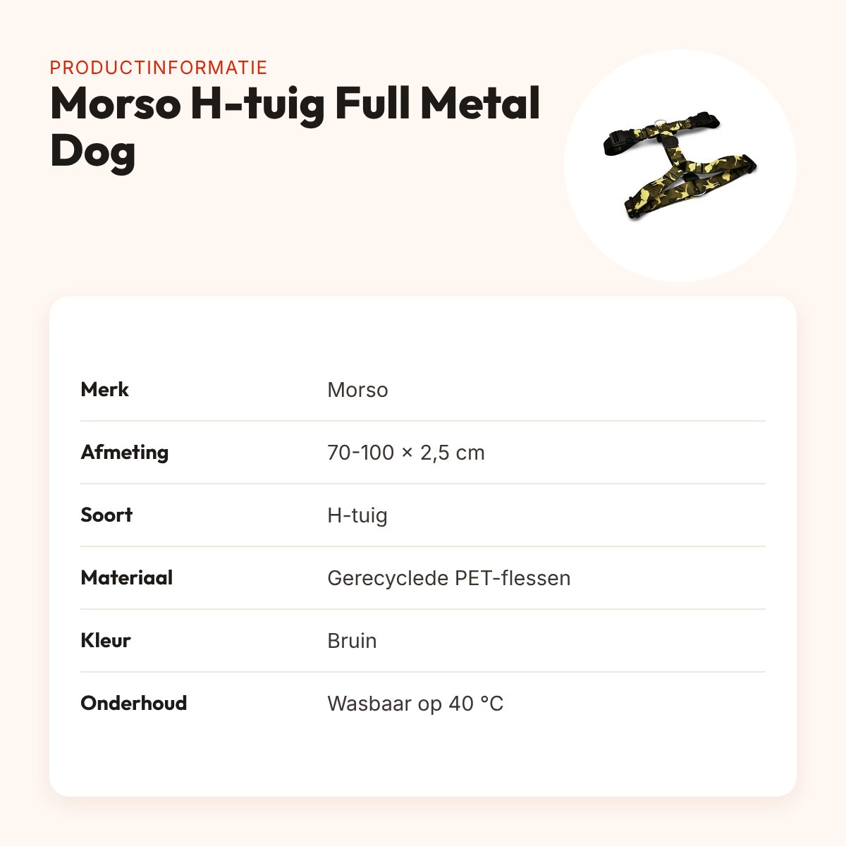 Morso hondentuig H-tuig Full Metal Dog bruin 70-100 x 2,5 cm – verstelbaar – productinformatie