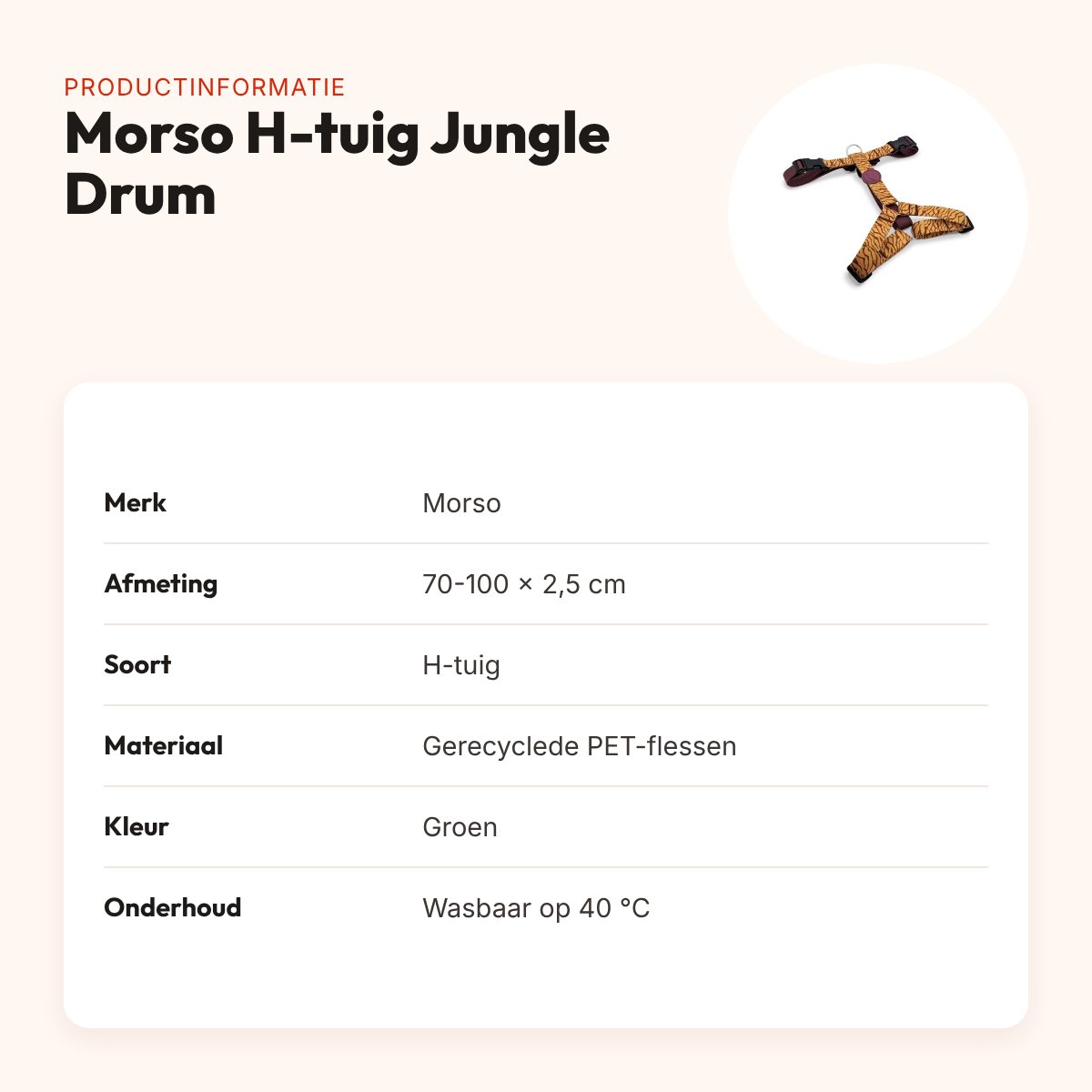 Morso hondentuig H-tuig Jungle Drum groen 70-100 x 2,5 cm – gerecycled – productinformatie