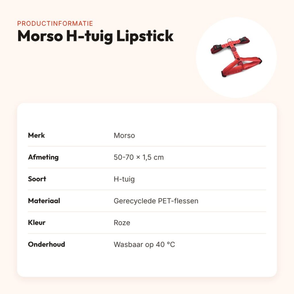 Morso hondentuig H-tuig Lipstick roze 50-70 x 1,5 cm – gerecycled – productinformatie