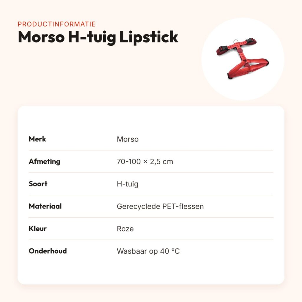 Morso hondentuig H-tuig Lipstick roze 70-100 x 2,5 cm – gerecycled – productinformatie