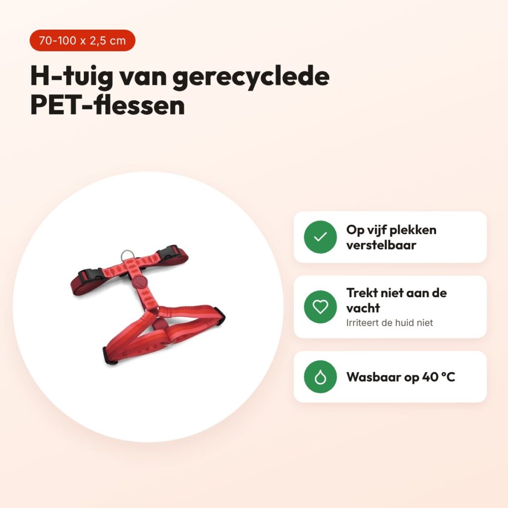 Morso hondentuig H-tuig Lipstick roze 70-100 x 2,5 cm – gerecycled – voordelen