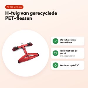 Morso hondentuig H-tuig Lipstick roze 70-100 x 2,5 cm – gerecycled – voordelen