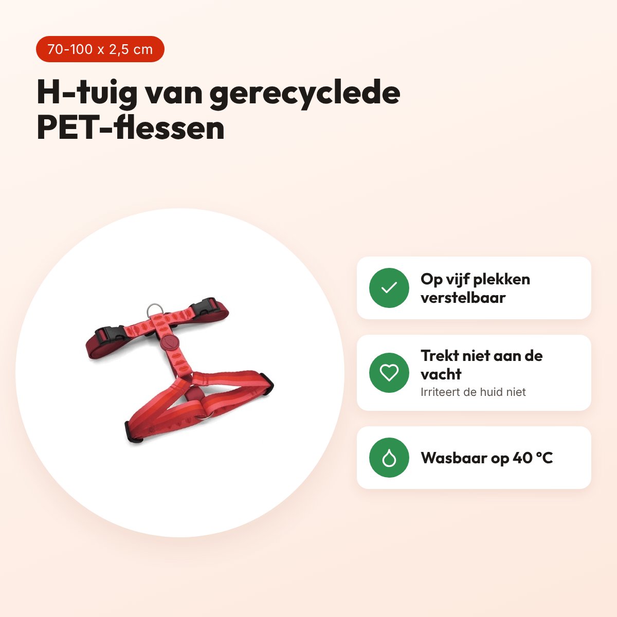 Morso hondentuig H-tuig Lipstick roze 70-100 x 2,5 cm – gerecycled – voordelen