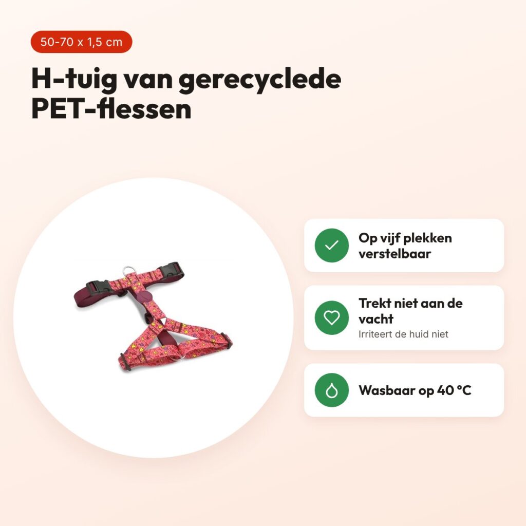 Morso hondentuig H-tuig Pink Think roze 50-70 x 1,5 cm – gerecycled – voordelen