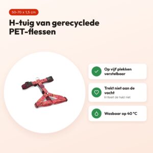 Morso hondentuig H-tuig Pink Think roze 50-70 x 1,5 cm – gerecycled – voordelen