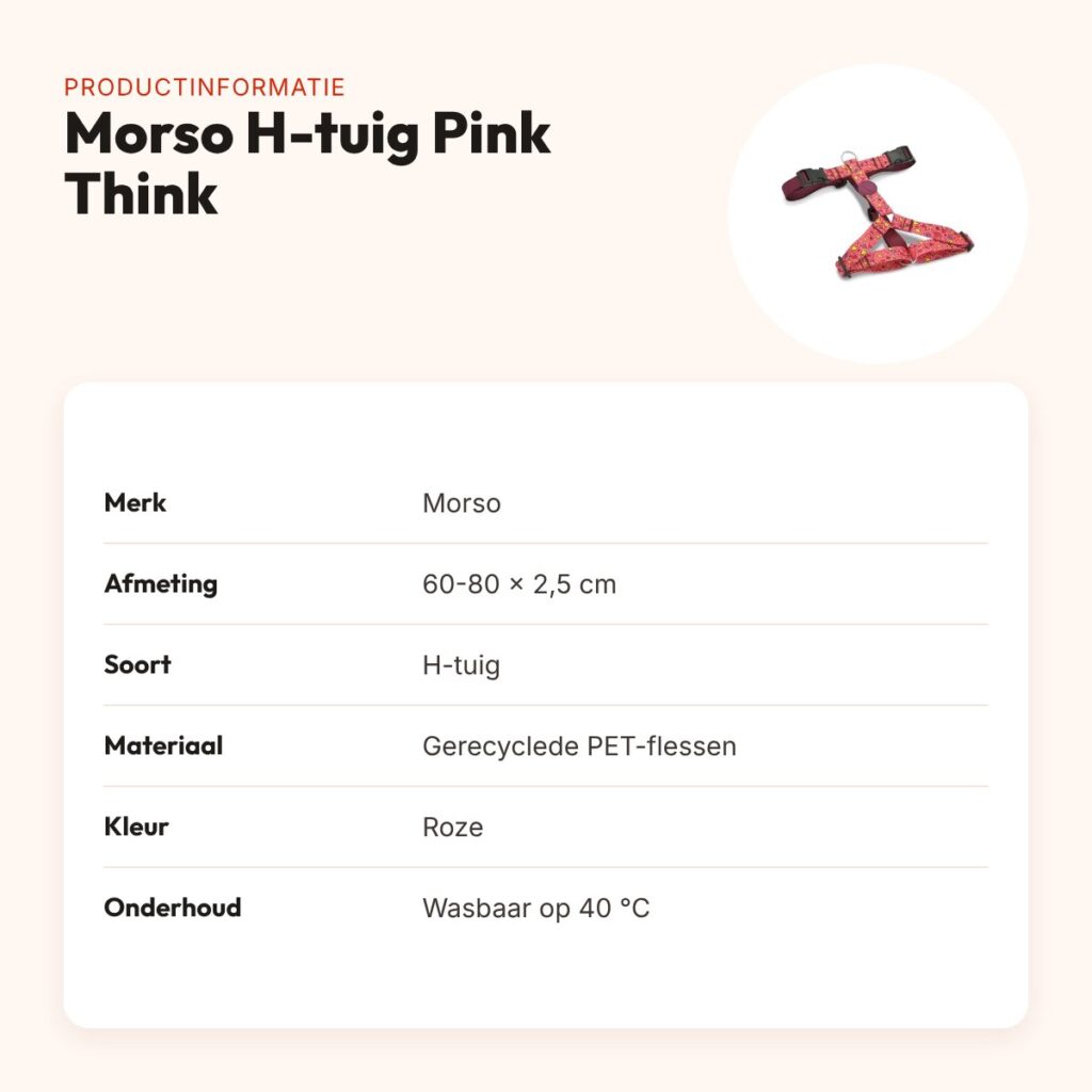 Morso hondentuig H-tuig Pink Think roze 60-80 x 2,5 cm – gerecycled – productinformatie