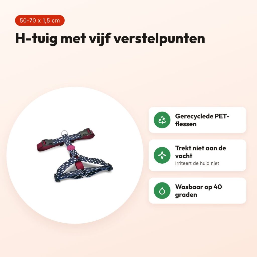 Morso hondentuig H-tuig Power Flow zwart 50-70 x 1,5 cm – gerecycled – voordelen