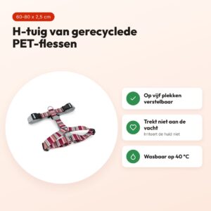 Morso hondentuig H-tuig Skyline rood/roze 60-80 x 2,5 cm – gerecycled – voordelen