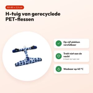 Morso hondentuig H-tuig Splash blauw 60-80 x 2,5 cm – gerecycled – voordelen