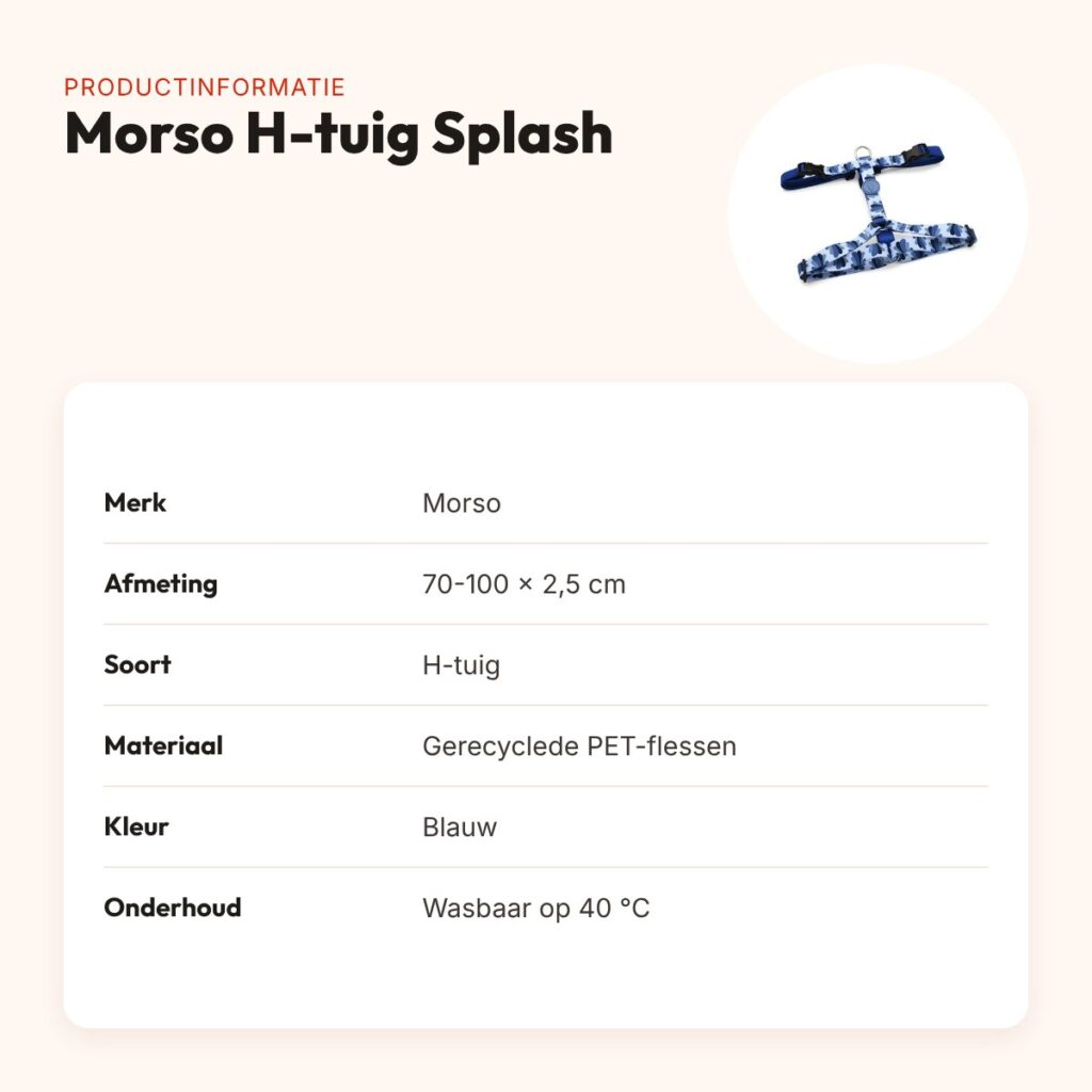 Morso hondentuig H-tuig Splash blauw 70-100 x 2,5 cm – gerecycled – productinformatie