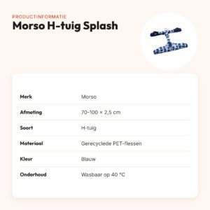 Morso hondentuig H-tuig Splash blauw 70-100 x 2,5 cm – gerecycled – productinformatie