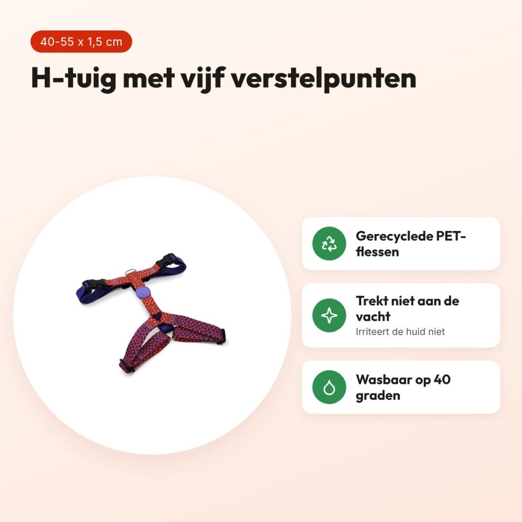 Morso hondentuig H-tuig Urban Lizard rood 40-55 x 1,5 cm – gerecycled – voordelen