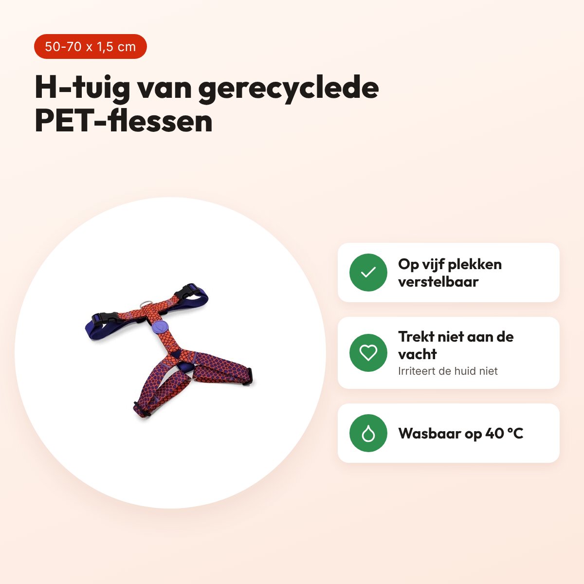 Morso hondentuig H-tuig Urban Lizard rood 50-70 x 1,5 cm – gerecycled – voordelen