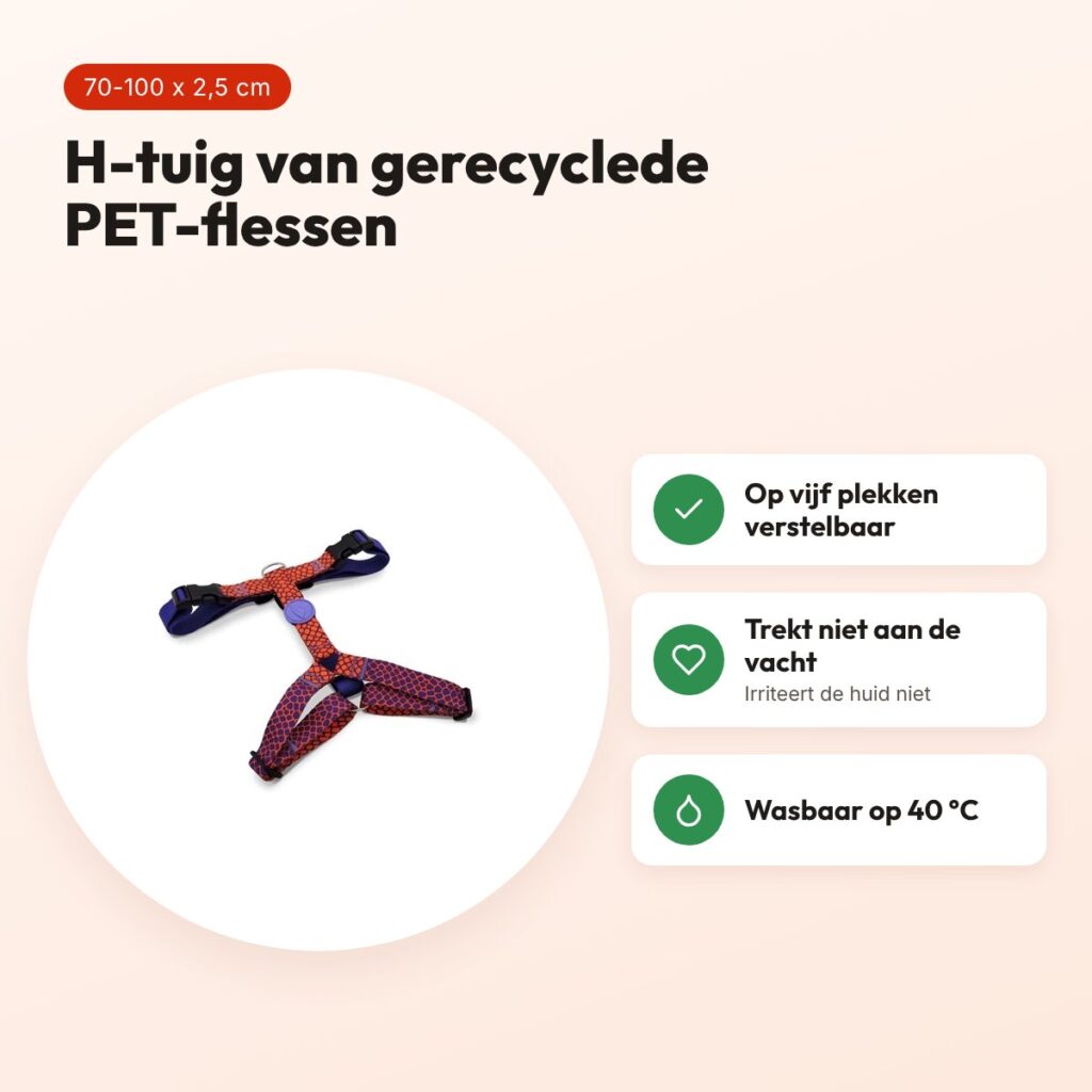 Morso hondentuig H-tuig Urban Lizard rood 70-100 x 2,5 cm – gerecycled – voordelen