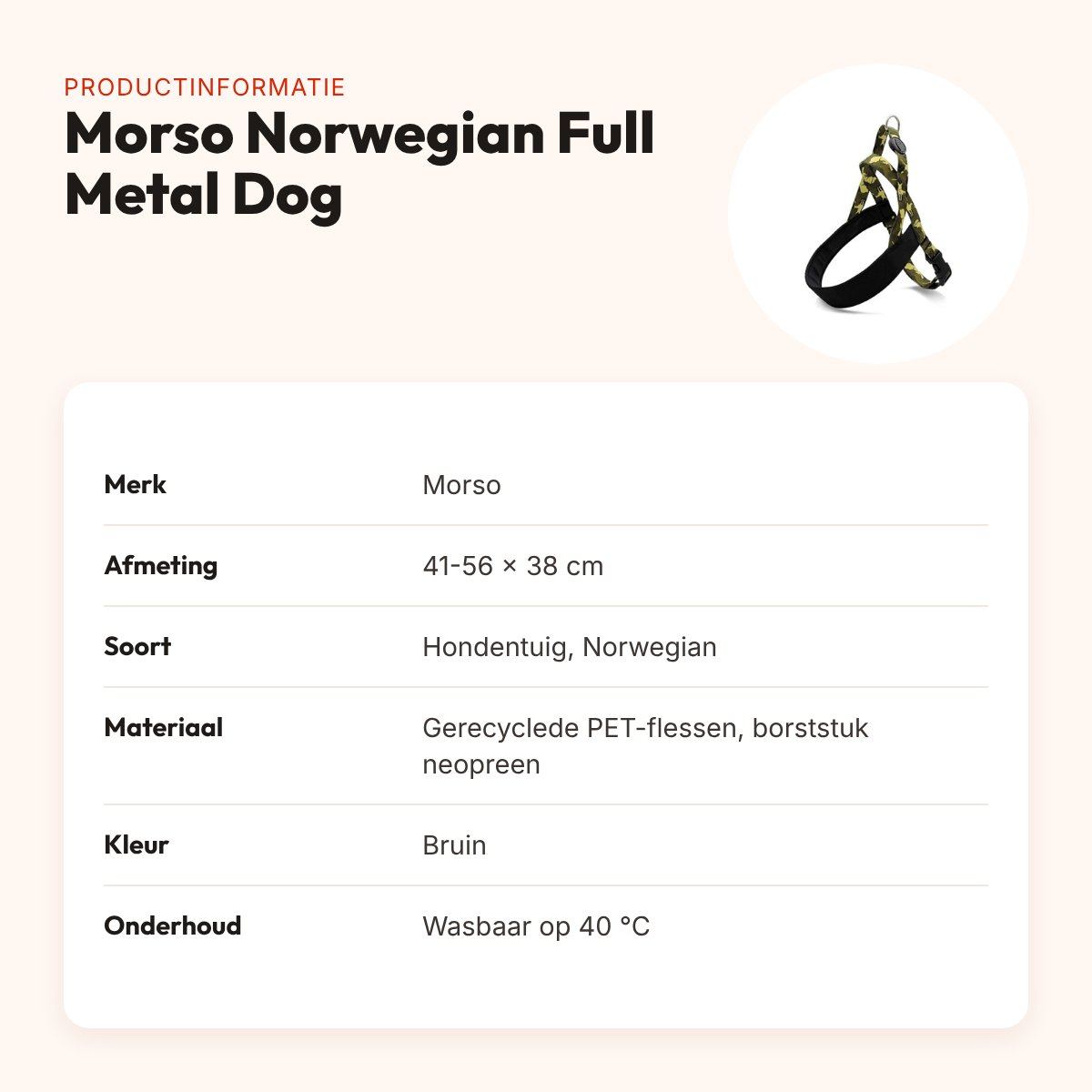 Morso hondentuig Norwegian Full Metal Dog bruin 41-56 x 38 cm – productinformatie