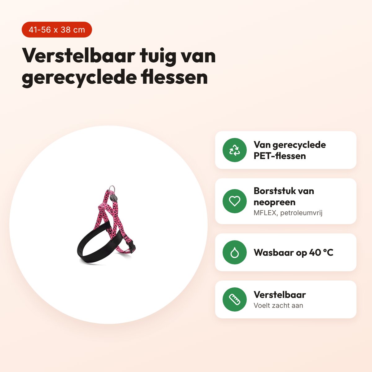 Morso hondentuig Norwegian gerecycled Bubble Leo roze 41-56 x 38 cm – voordelen